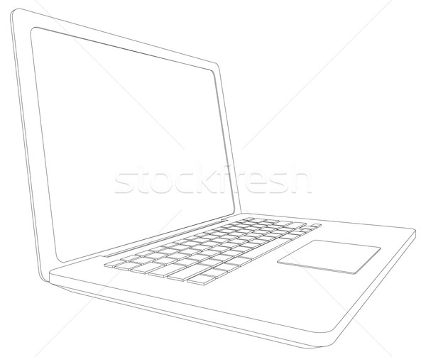 Drótváz nyitva laptop nézőpont kilátás renderelt kép Stock fotó © cherezoff