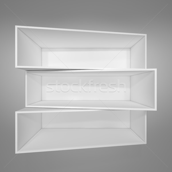 Empty white bookshelf. Grey background Stock photo © cherezoff
