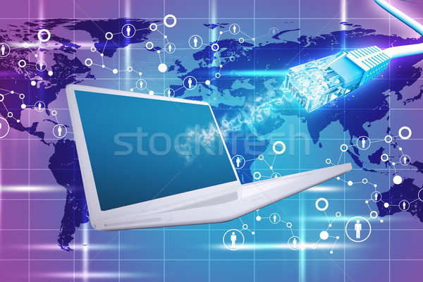 Laptop with cable and computer icons Stock photo © cherezoff