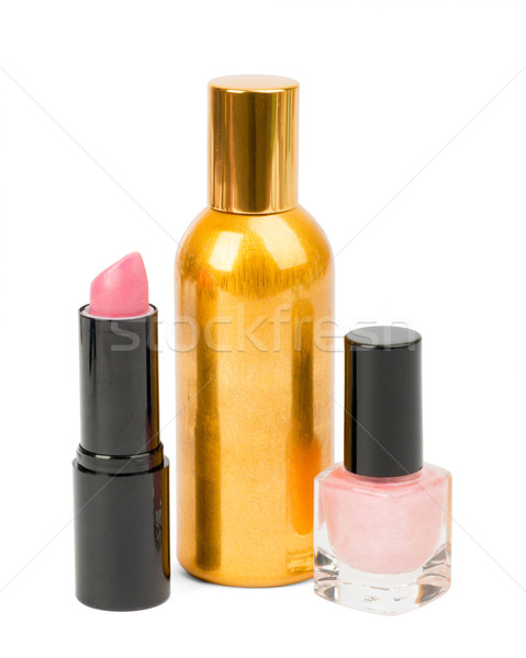 Lippenstift Nagellack Parfüm isoliert weiß Kosmetik Stock foto © cherezoff