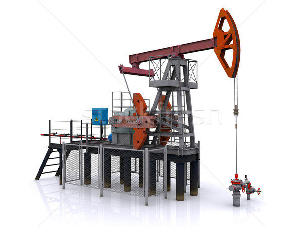 photorealistic oil pump-jack on a white background. 3d rendering Stock photo © cherezoff