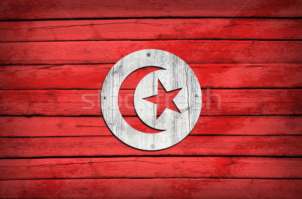 Tunisian flag painted on wooden boards Stock photo © cherezoff