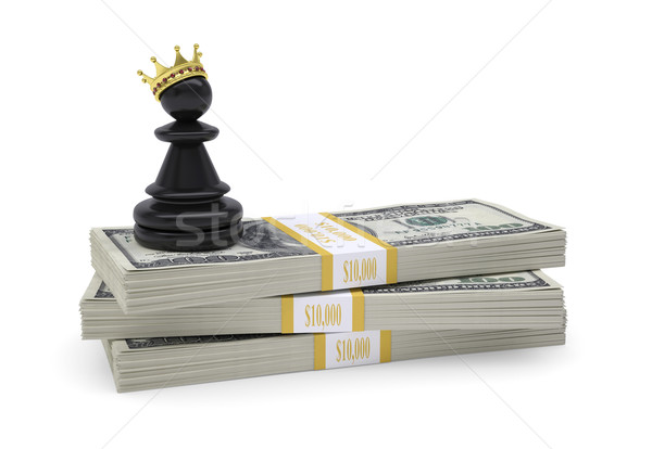 Pawn with gold crown stand on pack of dollars Stock photo © cherezoff
