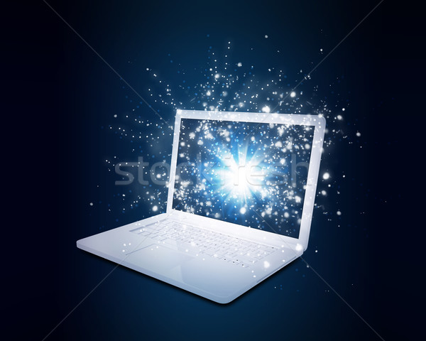 Nyitva laptop mágikus fény zuhan csillagok Stock fotó © cherezoff