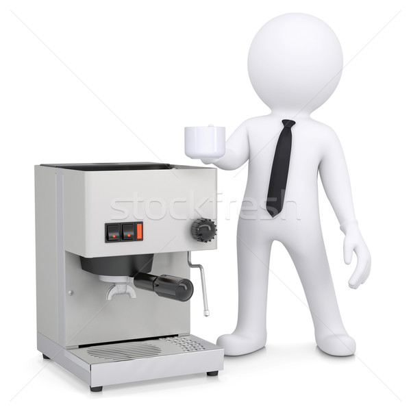 3d white man with a coffee machine Stock photo © cherezoff