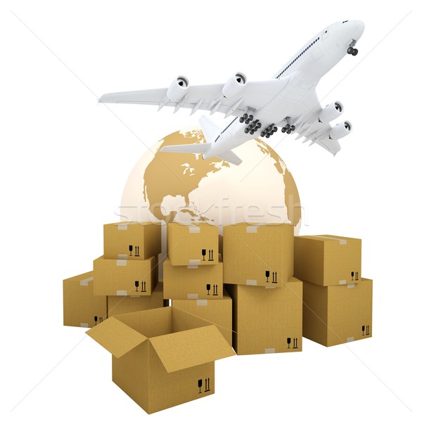 Tierra cartón cajas avión aislado 3D Foto stock © cherezoff