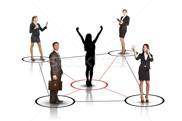 Stock photo: Group of business people with woman silhouette 