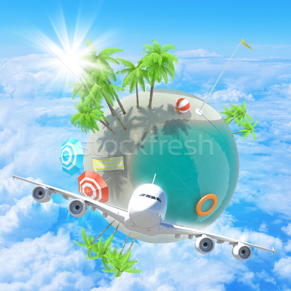 Jet flying in clouds near Earth Stock photo © cherezoff