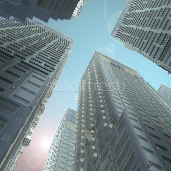 Felhőkarcolók render futurisztikus égbolt üzlet iroda Stock fotó © cherezoff