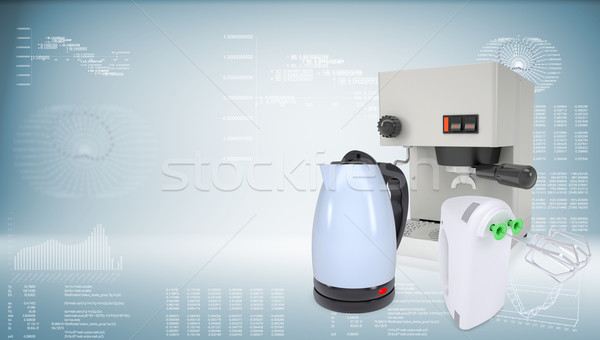 Stock photo: Coffee machine, kettle and blender