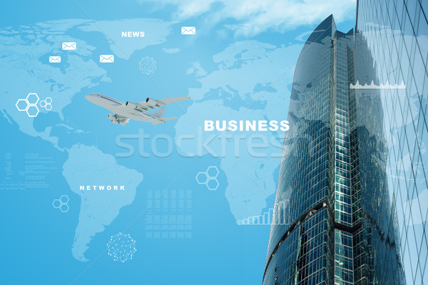 Stad jet envelop iconen business wereldkaart Stockfoto © cherezoff