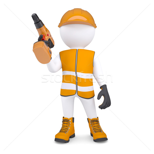 3d white man in overalls with a screwdriver Stock photo © cherezoff