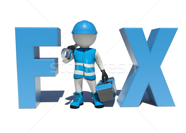 Worker in overalls holding tool box and wrench on his shoulder. Fix concept Stock photo © cherezoff