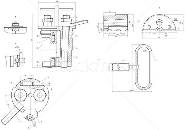 Foto stock: Dibujo · ingeniería · elementos · líneas · ángulo · números