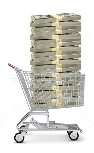 Stock photo: Bundle of cash in shopping cart