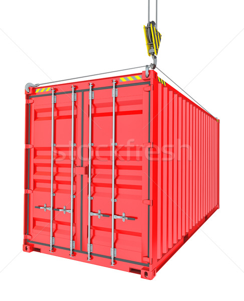 Red Cargo Container Hoisted By Hook Stock photo © cherezoff