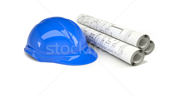 藍色 頭盔 圖紙 孤立 白 商業照片 © cherezoff
