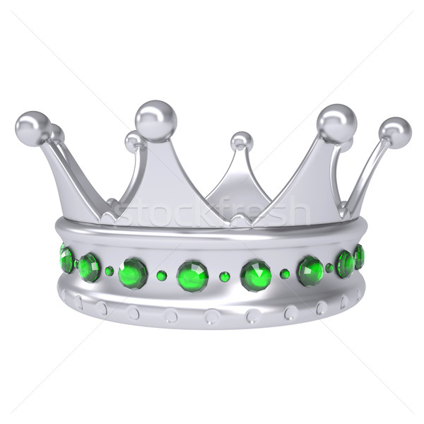 Ezüst korona díszített zöld izolált render Stock fotó © cherezoff