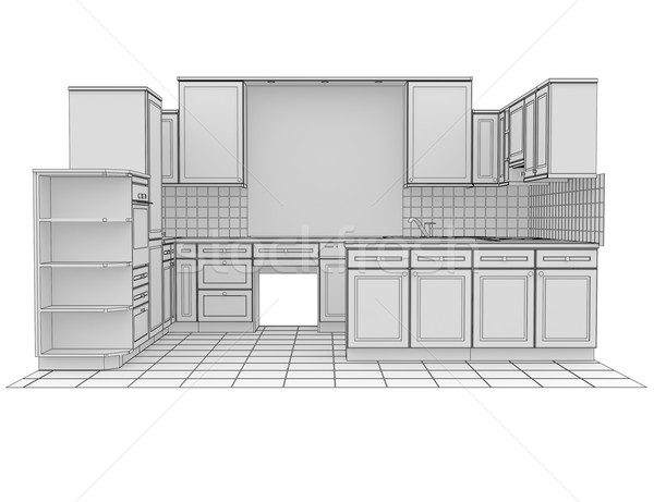 Küche gerendert Zeilen isoliert weiß Stock foto © cherezoff