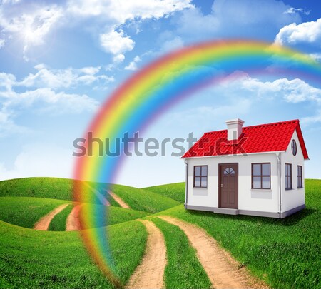 Foto stock: Casa · ilha · arco-íris · verde · campo · árvores