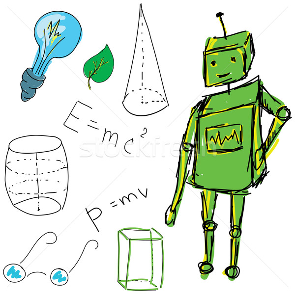 Drawn picture with physics stuff and robot. Vector illustration Stock photo © cherezoff
