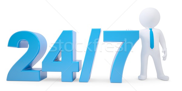 Blue text and white 3d man. Around the clock seven days a week Stock photo © cherezoff