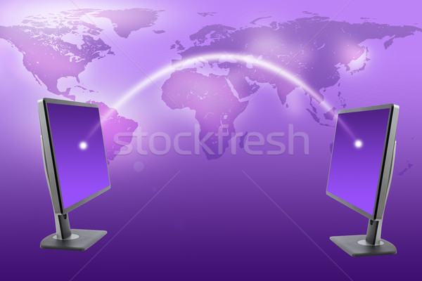 Monitors with world map on purple Stock photo © cherezoff
