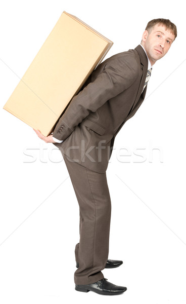 Tired businessman carrying heavy box on back Stock photo © cherezoff