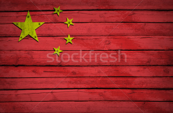 Stockfoto: China · vlag · geschilderd · houten · grunge · stijl