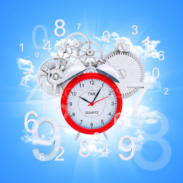 Alarm clock with figures and white gears Stock photo © cherezoff