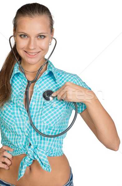 Woman using stethoscope on herself Stock photo © cherezoff
