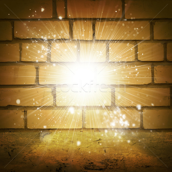Abstract background is brick wall, concrete floor and light at center Stock photo © cherezoff