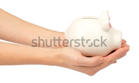 Pigggy bank in humans hands, side view Stock photo © cherezoff