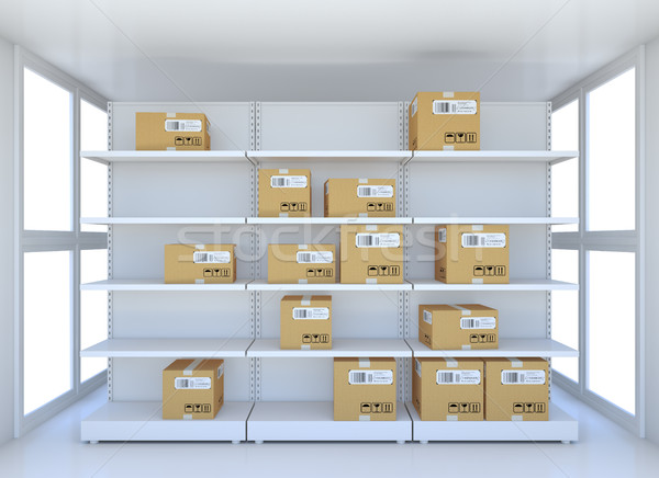 White room with steel shelves and cardboard boxes Stock photo © cherezoff