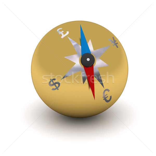 gold stylized compass indicating the direction of currencies Stock photo © cherezoff