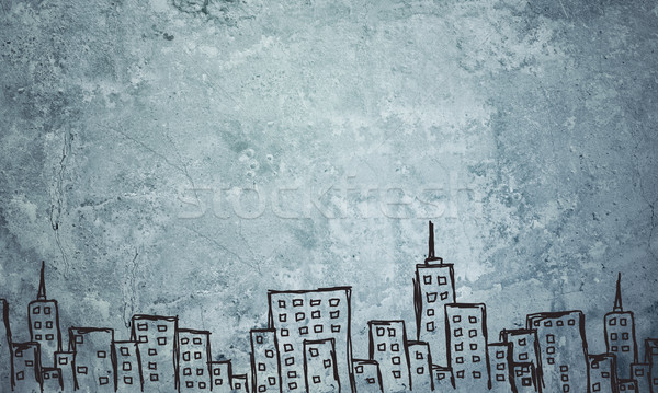 Concrete gray wall with fissure. Sketch of buildings Stock photo © cherezoff