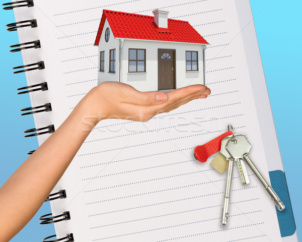 Humans hand holding house with open pad Stock photo © cherezoff