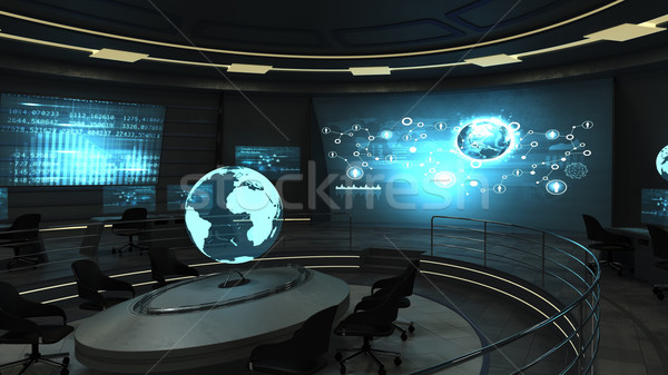 Futuristic office with holographic screens Stock photo © cherezoff