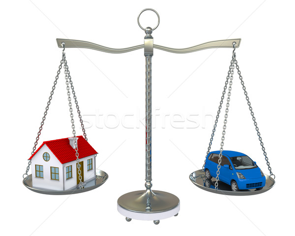 Home and car balance scales. Isolated on white background Stock photo © cherezoff