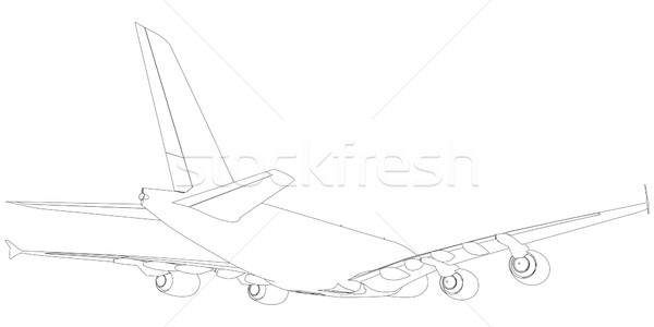 Rysunek samolot widok z tyłu 3D skrzydełka Zdjęcia stock © cherezoff