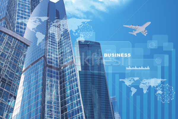 Edificios Jet negocios palabra cielo azul Foto stock © cherezoff