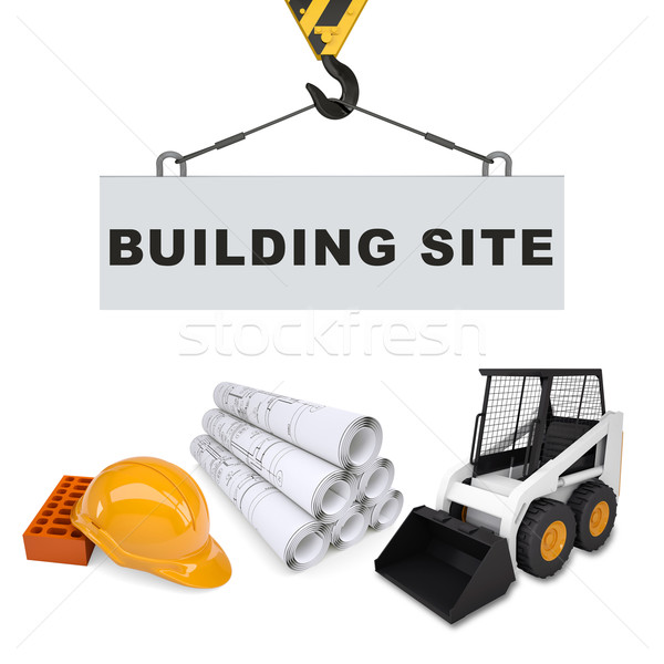 Building crane with digger and helmet Stock photo © cherezoff