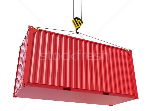 Red cargo container hoisted by hook Stock photo © cherezoff