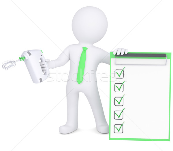 3d man with hand mixer and checklist Stock photo © cherezoff