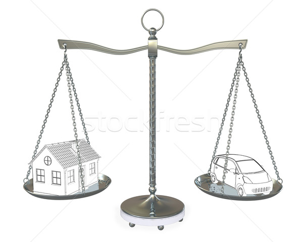 Sketch home and car on balance scales. Isolated on white background Stock photo © cherezoff