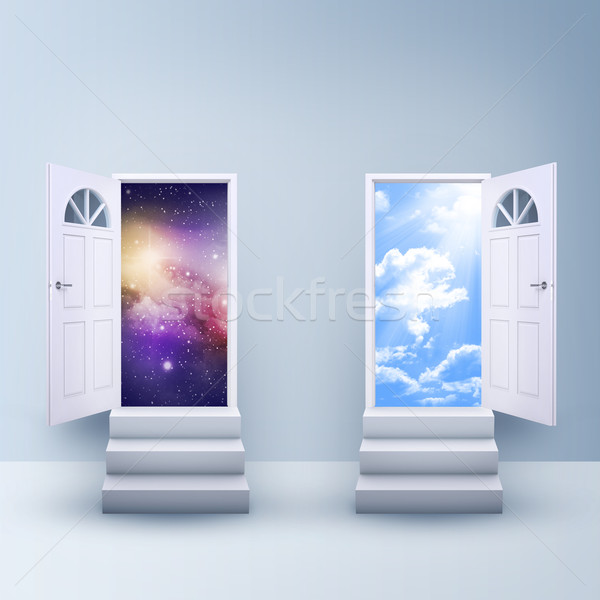 Two stairs with magic doors Stock photo © cherezoff