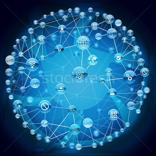 Abstract blue background with connected dots  Stock photo © cherezoff