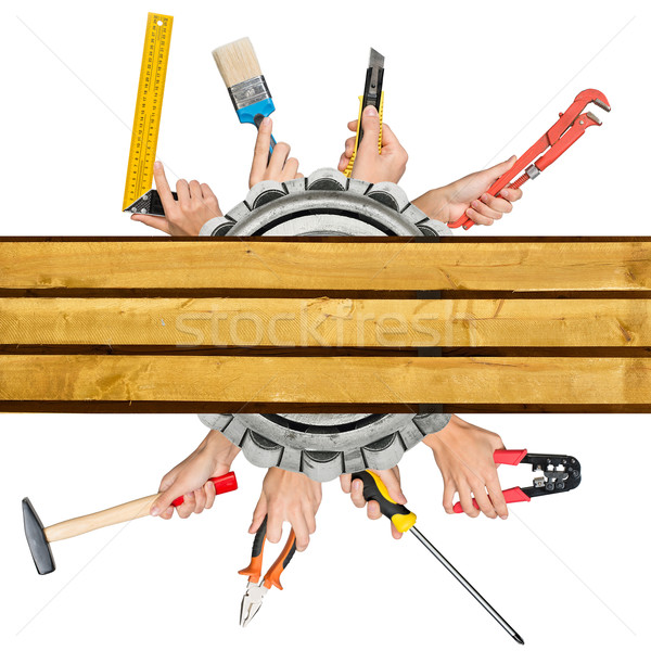 Humans hands holding different tools Stock photo © cherezoff