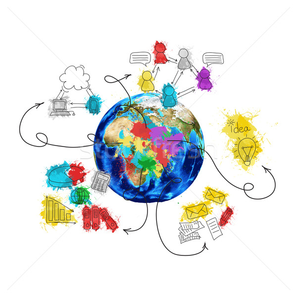 Earth with colored business sketches Stock photo © cherezoff