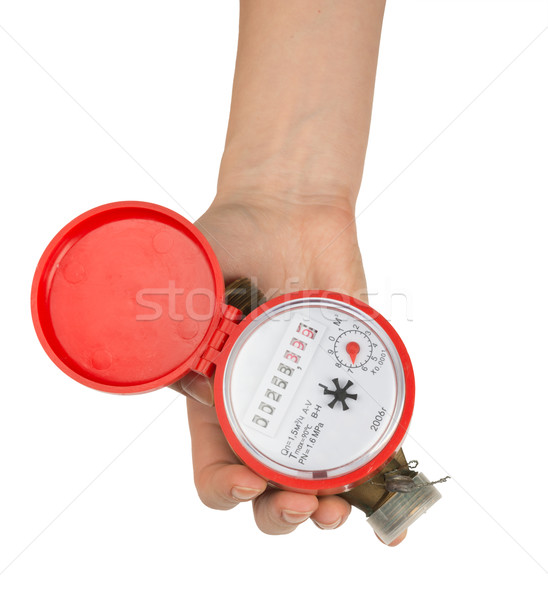 Humans hand holding red water meter Stock photo © cherezoff